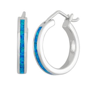 Sterling Silver, Gold Tone or Rose Tone Created Blue, White or Pink Opal 20mm Hoop Earrings
