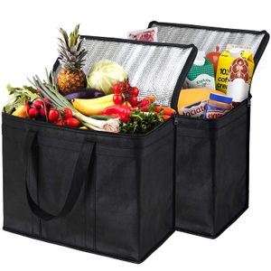 NZ Home - 2 Bolsas de comestibles con aislamiento, reutilizables, extra grandes, suaves y plegables, con cremalleras verticales y resistentes, XL, Neg