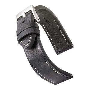 Correa de reloj de piel auténtica clásica pintada a mano con barras de resorte de liberación rápida – Correa de piel de grano completo – Negro, Marrón