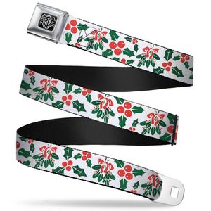 Buckle-Down Seatbelt Belt - Holly & Mistletoe - 1.0" Wide - 20-36 Inches in Length