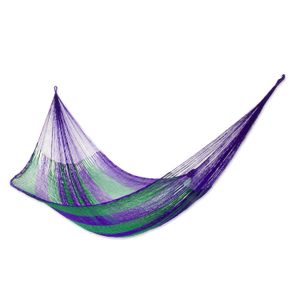 Novica hamaca, doble, azul caribbean-parent (98729-p), Verde Púrpura