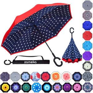 Z ZAMEKA Double Layer Inverted Umbrellas Reverse Folding Umbrella Windproof UV Protection Big Straight Umbrella Inside Out Upside Down for Car Rain Ou