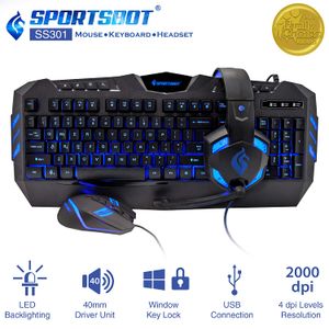 SportsBot SS301 set de audífonos supraurales, teclado y mouse LED con unidad del bocina de 40 mm, micrófono, teclas multimedia de alta calidad y acces