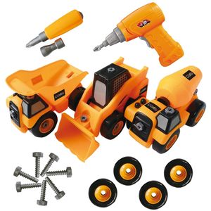 Toyvelt Construction Take Apart Trucks STEM Learning quitar juguetes con taladro eléctrico – camión volquete, camión de cemento y juguete excavador, c