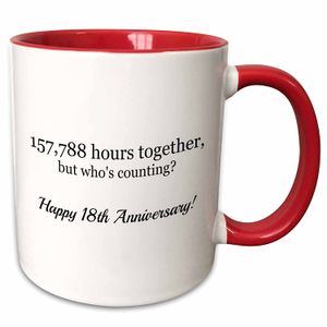 brooklynmeme tazas de aniversario – feliz aniversario de XVIII – 157788 horas juntos – , Rojo/Blanco