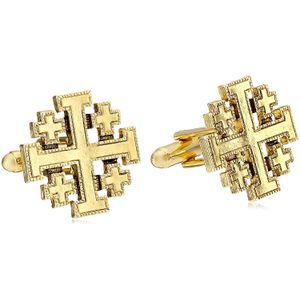 Símbolos de la fe "Inspirations 14 K gold-dipped Jerusalén Cruz Ronda Gemelos