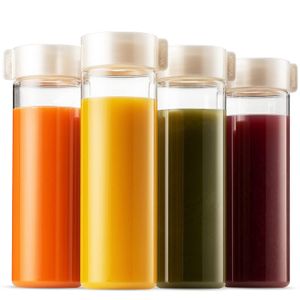 Komax - Juego de 4 botellas de zumo para batidos, té, agua, congelador y lavavajillas, inastillables, sin BPA, recipientes de zumo a prueba de fugas c
