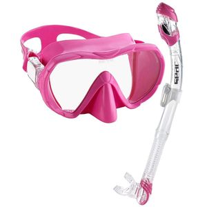 SEAC Set de esnórquel para hombres y mujeres | Cómoda máscara ajustable sin marco hecha de vidrio templado transparente | Esnórquel seco con válvula d