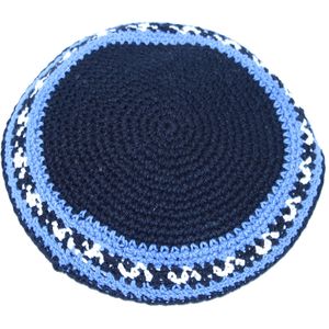 Negro/Sky Blue 17 cm DMC 100% – Kipá de algodón Knitted Torah Yarmulke Skullcap