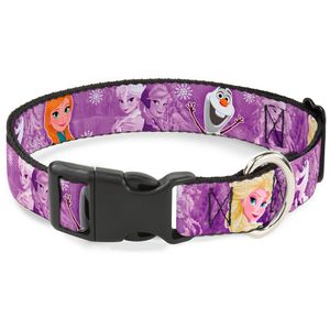Buckle-Down Plastic Clip Collar - Frozen Anna/Elsa/Olaf Poses/Scenes Purples - 1/2" Wide - Fits 9-15" Neck - Large