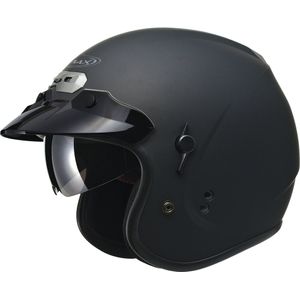 GMAX GM32 cara abierta Street casco de moto con visera – negro, M, Negro liso
