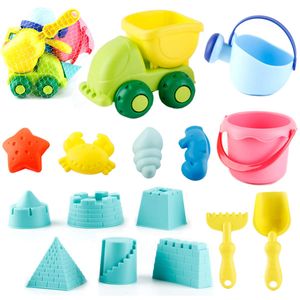 Juego de juguetes de playa de 15 piezas para niños, camión, coche y cubo, moldes de castillo de animales con juego de juguetes de piscina de plástico