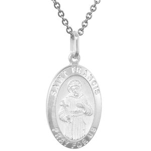 Plata de Ley St Francis medalla collar de 7/8 inch cadena Italia 0,8 mm. oval