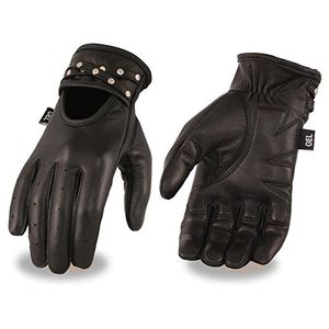 Señoras negro guante de piel de conducción w/Gel Pam y tachuelas (negro), 2XL, Negro