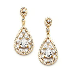 mariell mosaico de oro circonio cúbico lágrima nupcial, Prom o una boda aretes. parte superior-selling estilo clásico.