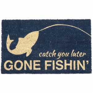 Entryways – Felpudo (Gone Fishing antideslizante Felpudo de fibra de coco, Moderno, Azul