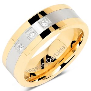 Anillos De Tungsteno Para Hombres Mujeres Oro Plata Cryst...