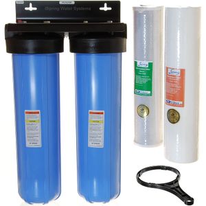 iSpring wcb22b 2-stage toda la casa Sistema de filtración de agua w/20-Inch Big Filtro de Sedimentos y bloque de carbono azul