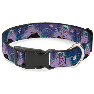 Buckle-Down Ursula 4-Poses/Shells/Ivy/Bubbles Purples/Blues Disney Breakaway Plastic Clip Collar, Narrow-Large