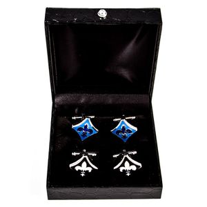 mrcuff de flores de lis Fleur De Lis, color negro y azul 2 pares Gemelos en presentación caja de regalo gamuza