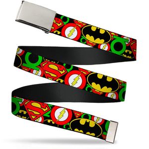 Liga de la Justicia DC Comics Superheroes Emblema logotipos Web Cinturón cromado, talla única , Negro