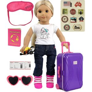 Juego de accesorios de viaje Click N' Play para muñecas American Doll de 18 pulgadas, con 7 accesorios
