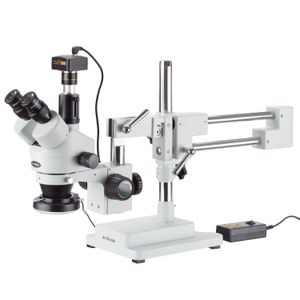 AmScope 3,5 x -90 X trinocular microscopio estéreo con 4-Zone 144-LED Ring Light + 10 MP Cámara
