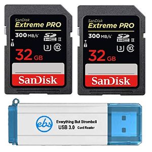 SanDisk - Tarjeta de memoria SDHC SD Extreme Pro UHS-II (paquete de dos, 300 MB/s, 4K V30 U3 (SDSDXPK-032G-ANCIN) Plus (1) Everything But Stromboli (T