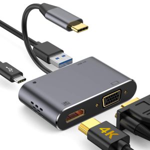 Adaptador USB C a HDMI VGA, convertidor de vídeo GIKERSY tipo C a VGA HDMI 4K UHD