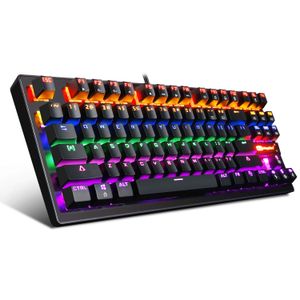 Mechanical Keyboard 87 Keys Small Compact Multicolour LED Backlit - MK1 Wired USB Gaming Keyboard with Blue Switches, 100% Anti-Ghosting, Metal Constr