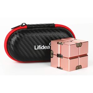 Lifidea - Cubo de aleación de aluminio para infinito de metal (5 colores), juguete de mano, juguete de escritorio con estuche frío, cubo mágico para a