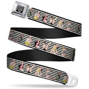 Buckle-Down Seatbelt Belt - Pin Up Girl Poses Stripe Black/White - 1.0" Wide - 20-36 Inches in Length