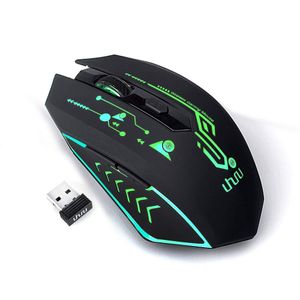 UHURU Ratón inalámbrico para juegos, 2,4 G USB recargable con 4 niveles DPI, 5 botones programables y 7 cambio automático de color LED, MMO PC Gaming