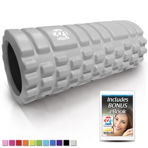 Rodillo de espuma fuerte 321 – masajeador de densidad media para masaje muscular y liberación de puntos de disparo miofascial, con eBook 4K, Gris