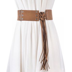 Vintage flecos anudado cinturón amplia cintura borla de Bohemia bandas para mujer, talla única , Marrón