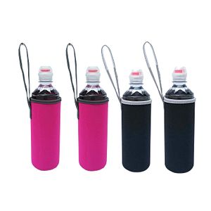 500 ml Botella de agua de neopreno Sleeve Holder Carrier Cooler Bag Coozie Coolie huggie- (4 unidades), Rosa Encendido + Negro