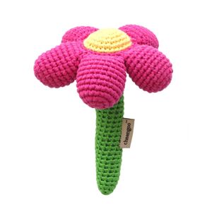 cheengoo sostenible orgánicos bambú mano de ganchillo flor stick Rattle, color magenta