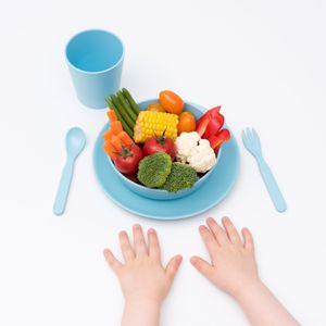 Bobo&Boo - Vajilla infantil de bambú de 5 piezas, color azul Pacífico, no tóxico y ecológico, ideal para comer a bebés sanos, gran regalo para baby sh