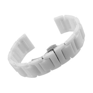 RECHERE cerámica pulsera Watchband watchtrap botón cierre Despliegue 16 18 20 mm, color blanco y negro