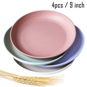 Platos de paja de trigo ligeros e irrompibles. Paquete de 4 platos y platos degradables, no tóxicos, aptos para lavavajillas y microondas, libres de B