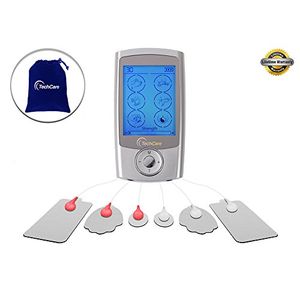 TechCare Pro TENS Unidad de 24 modos mejor masajeador portátil FDA despejado 510K cuello trasero estrés dolor ciático, mano cuerpo completo palma Plus