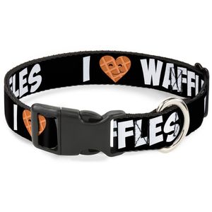Buckle-Down Plastic Clip Collar - I Heart Waffles Text - 1/2" Wide - Fits 9-15" Neck - Large