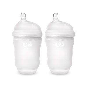Olababy - Botella de silicona sin toxinas para bebé con boquilla de doble ventilación anticólica.