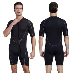 Traje de neopreno corto de 0.118 in para hombre, con cremallera frontal, manga corta, para buceo, esnórquel y surf