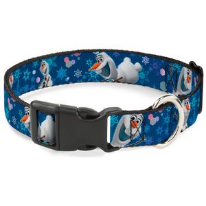 Buckle-Down Frozen Olaf Poses/Snowflakes Blues Disney Breakaway Plastic Clip Collar, Narrow-Large