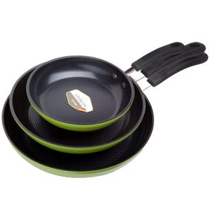 Green Earth Sartén de 3 piezas por Ozeri (8", 10", 12"), con revestimiento antiadherente de cerámica texturizada de Alemania (100% libre de PTFE, PFOA