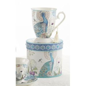Delton Productos pavo real Taza de té y café de porcelana (en caja de regalo