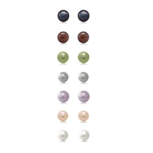 Un conjunto de juego de 7 pares de 7 mm Agua dulce Cultivadas Perla Stud arete en plata de ley