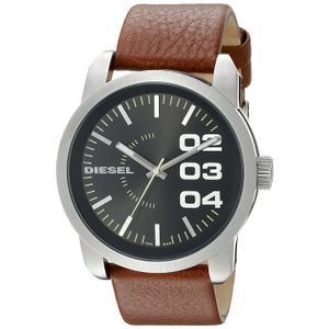 Diesel Negro Dial Bronceado piel correa Mens Reloj DZ1513