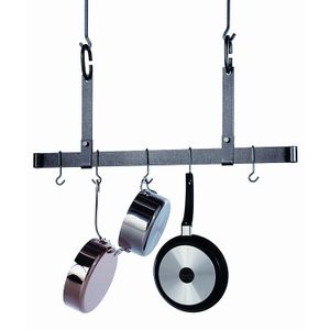 Premier ajustable Techo Pot rack, Moderno, Hammered Steel